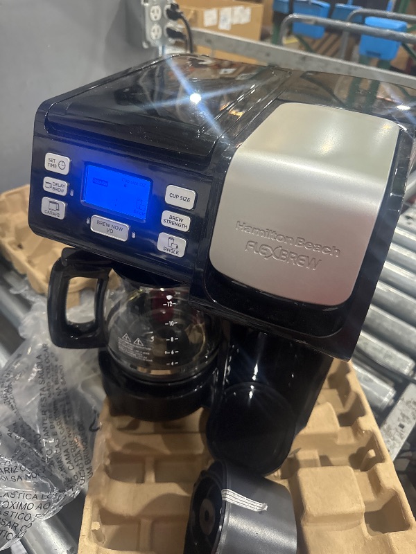 Photo 1 of *POWERS ON*Hamilton Beach FlexBrew Trio 2-Way Coffee Maker, Compatible with K-Cup Pods or Grounds, Combo, Single Serve & Full 12c Pot, Black - Fast Brewing (49902)