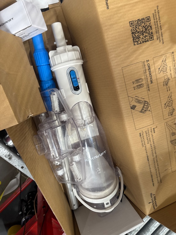 Photo 1 of *POWERS ON//UNABLE TO FULLY TEST** InoKraft Cordless Pool Vacuum Cleaner, Rechargeable, Handheld Pool Vacuum for Above Ground and Inground Pools, Transparent Head, 59” Extendable Pole, for Leaves, Debris, Shallow Steps, Blue