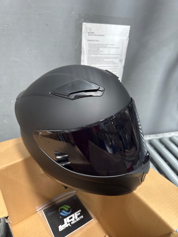 Photo 1 of JQF Gear Full Face Helmet Black Motorcycle Motorbike Street Bike Racing Helmets for Adults WS-607 DOT Approved (with Black Visor, L)