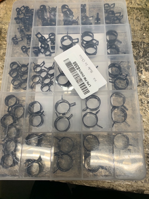 Photo 1 of 84PCS 7-17mm Fuel Line Hose Clamps Spring Clamp Firmware Silicone Vacuum & Automotive Replacement Fastener Sorting Kit, Black Manganese Steel Spring Hose Clamp DD006-b