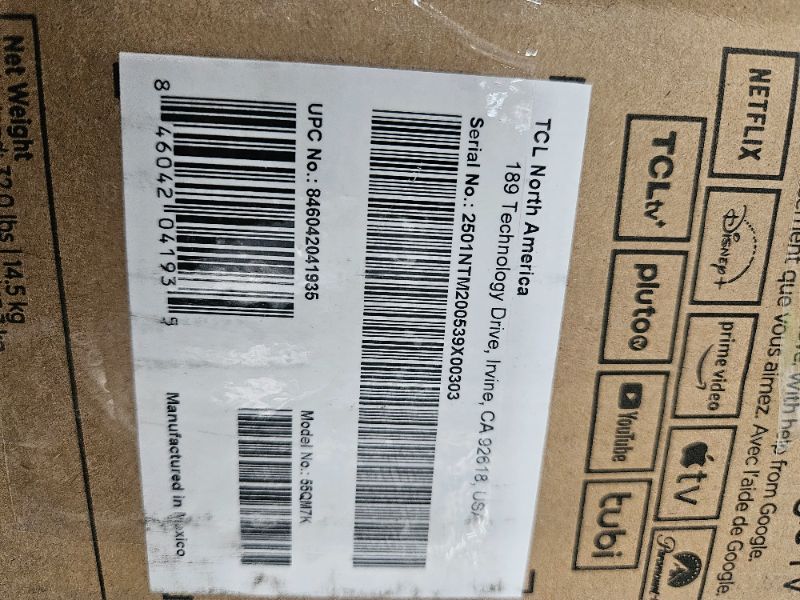 Photo 1 of ** DOES NOT POWER ON, final sale ** TCL 55-Inch QM7K QLED 4K Smart QD-Mini LED TV with Google TV (55QM7K, 2025 Model) Dolby Vision IQ, Dolby Atmos, HDR, Game Accelerator up to 240Hz, Voice Remote, Works with Alexa, Streaming Television
