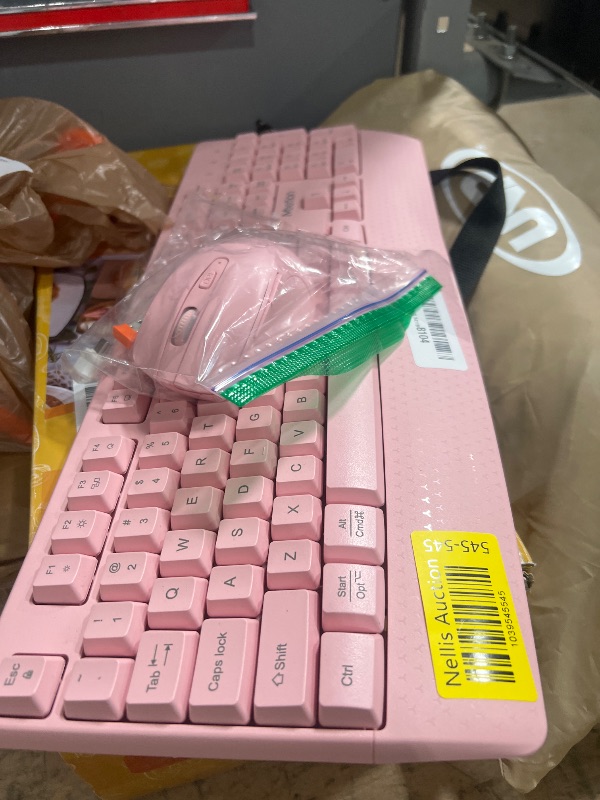 Photo 1 of MEETION Wireless Keyboard and Mouse, Full-Sized Cordless Keyboard with Wrist Rest and 3 DPI Adjustable Mouse, 2.4G Wireless, Compatible with PC/Computer/Laptop/Windows/Mac, Pink