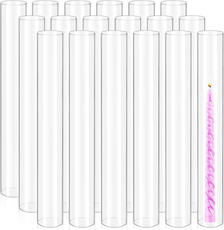 Photo 1 of 18 Pcs Hurricane Candle Holder Sleeve, H:16" D:2" Bottomless Glass Cylinder Candleholder Tall Clear Glass Cylinder Open Both Ends, Chimney Tube Cover, Open Ended Candle Shade
