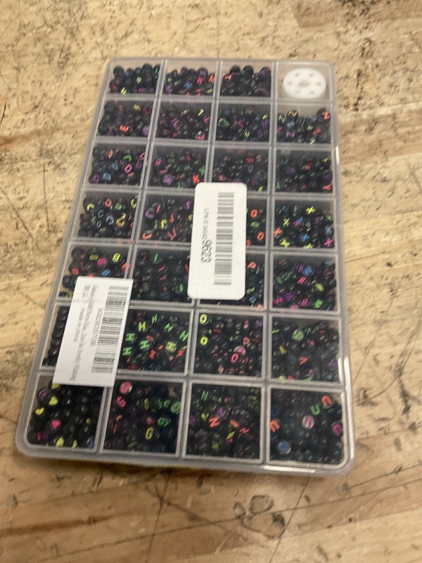 Photo 1 of Amaney 1400 Pieces Round Alphabet Letter Beads A-Z 4x7mm Black Acrylic with Colorful Letter and Crystal Line for Jewelry Making