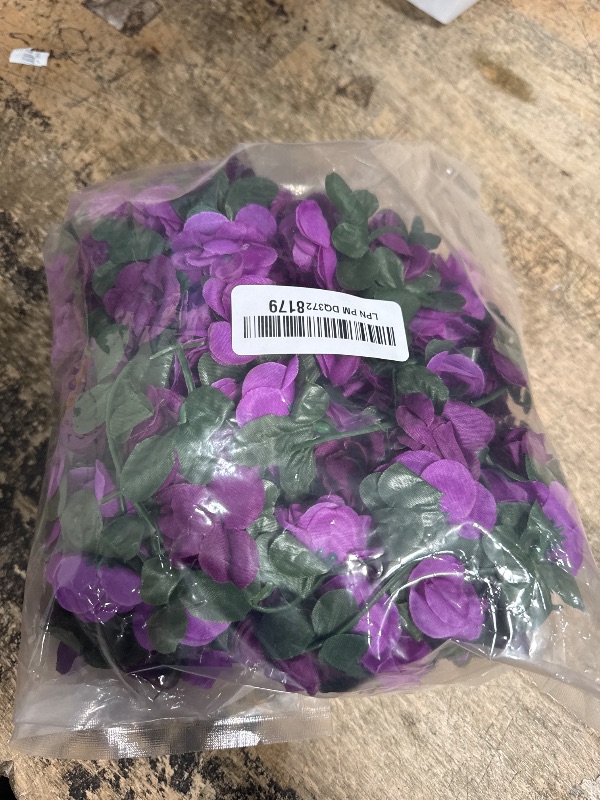 Photo 1 of 4 Pcs 33 Ft Fake Rose Vine Flowers Plants Artificial Flower Hanging Rose Ivy Home Hotel Wedding Party Garden Art Decor Garden Craft Arrangement Decoration, Presents for Women (purple + dark purple)
