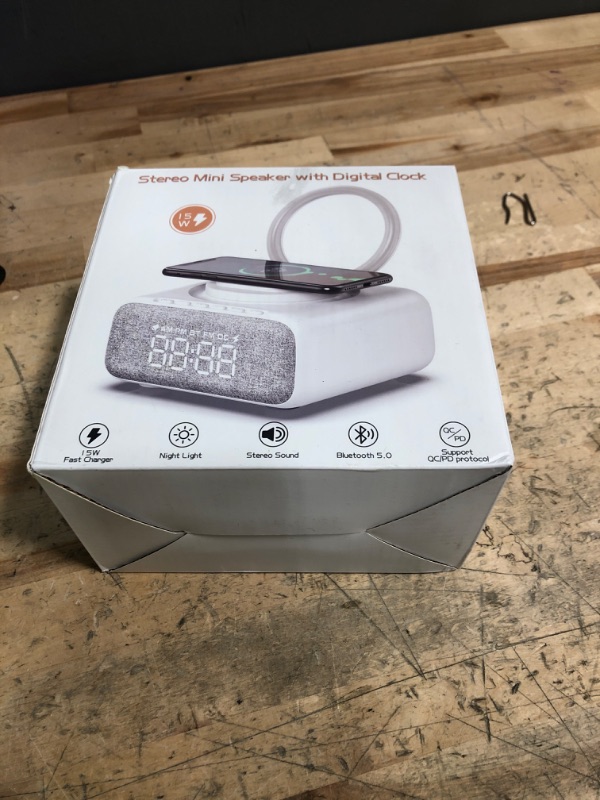 Photo 1 of Alarm Clock Radio,Sound Machine,Wireless Charger,Bluetooth Speaker Bedroom,White Noise Machine for Sleeping with 12 Soothing Sounds,FM Radio,Adjustable LED Night Light,Phone stand for Home,Office,Gift