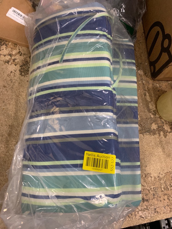 Photo 1 of Basic Beyond Outdoor Chair Cushions , Square Corner Outdoor Cushions for Patio Furniture, Water Resistant Patio Chair Cushions with 2 Ties, 18.5x16x3, Pinstriped Blue ONE CUSHION ONLY 