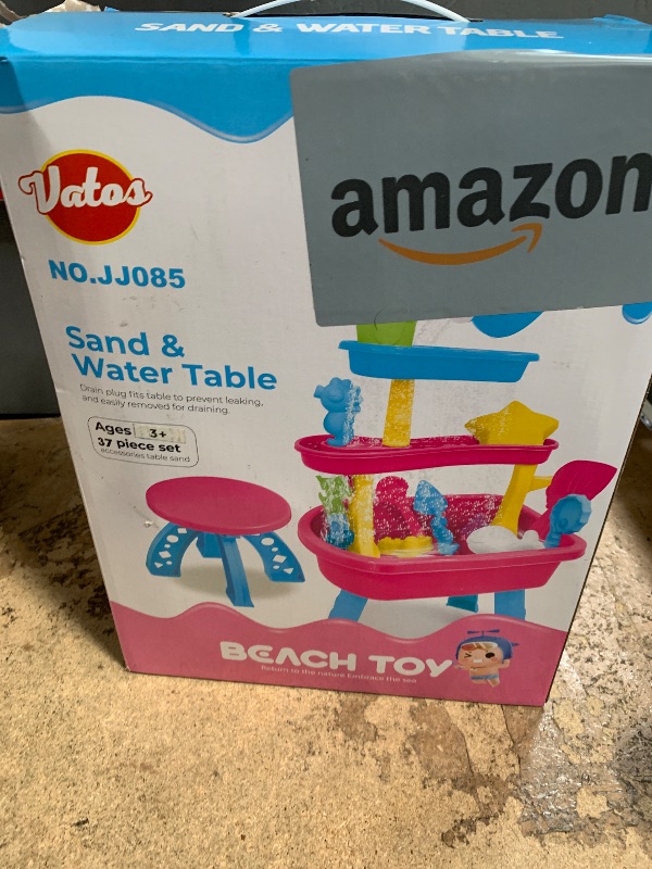 Photo 1 of VATOS 3-Tier Sand Water Table for Toddlers, 37-Piece Kids Water Table Splash Pond Toys Set for Outside Outdoor Backyard, Toddlers Activity Sensory Water Play Table Summer Toys for Girls, Pink
