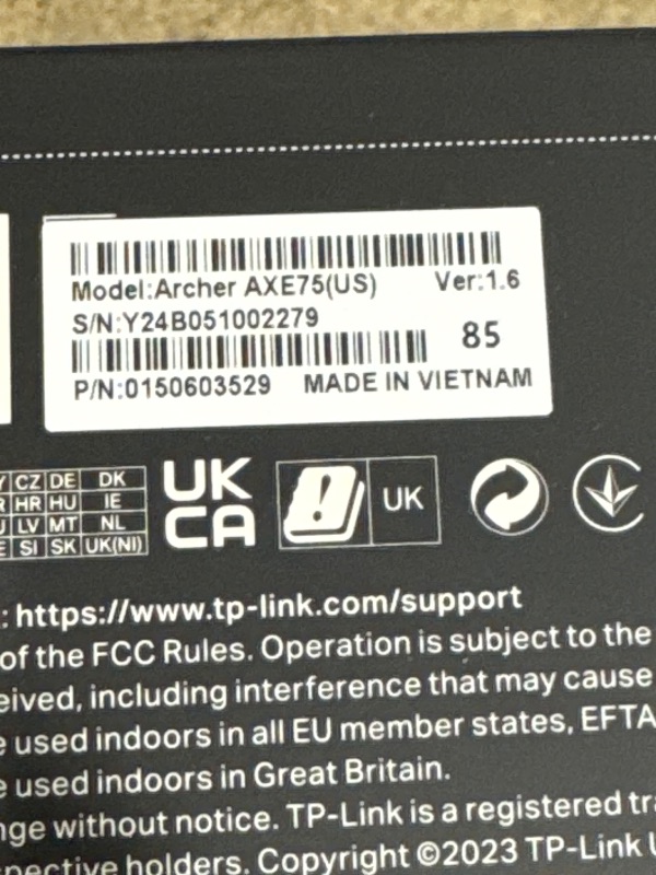 Photo 1 of TP-Link AXE5400 Tri-Band WiFi 6E Router (Archer AXE75)- Gigabit Wireless Internet Router, ax Router for Gaming, VPN Router, OneMesh, WPA3, Black