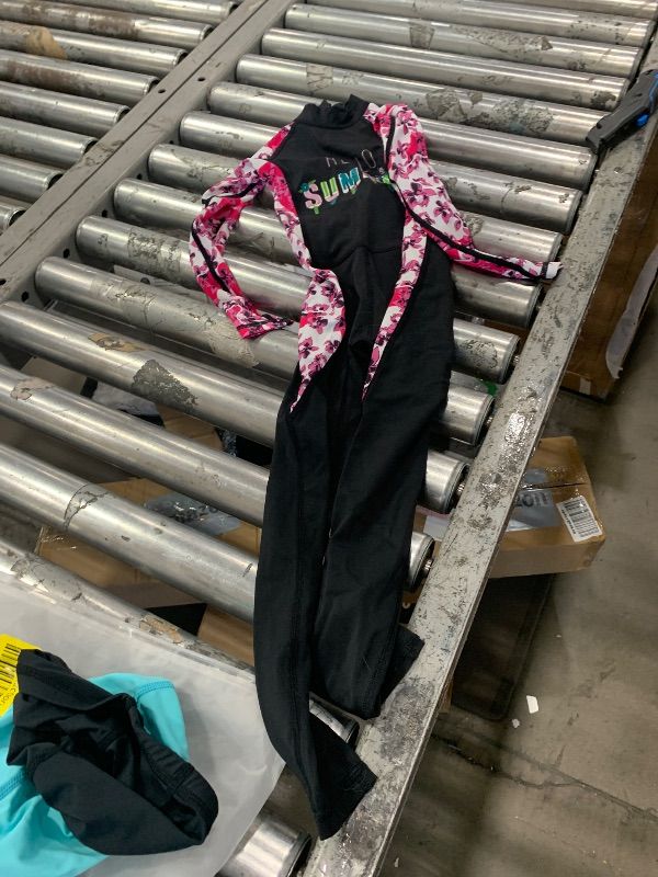 Photo 1 of Full Body Kids Swimsuit One Piece Rash Guard Long Sleeve Wetsuit Skin for Girls Boys Children, Sunsuit Swimwear UPF 50+ UV Sun Protection Quick Dry for Beach Water Sports (Flower-Black, Small)