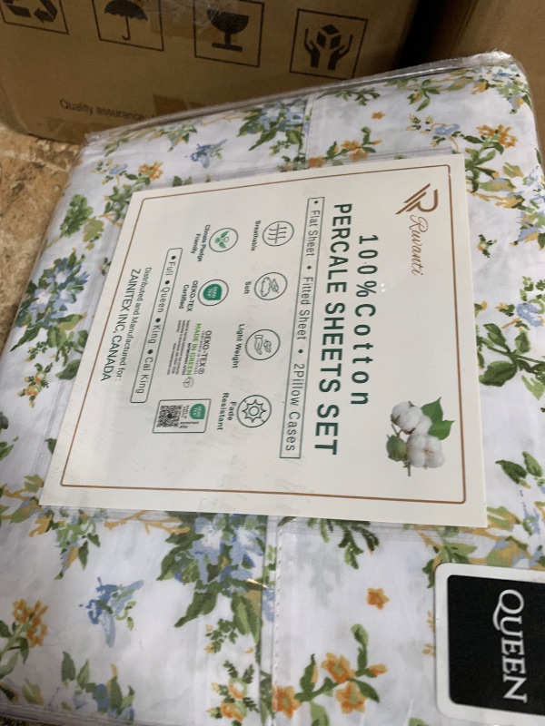 Photo 1 of 100% Cotton Sheets Queen Size Set, 4 Pieces, Soft & Breathable Percale Weave Bedding, Deep Pocket 16", Hotel Standard, Crisp Cool Feeling, Durable, Perfect Floral Bed Sheet, Heritage