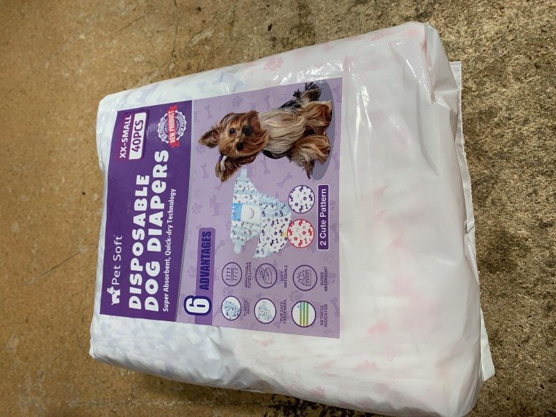 Photo 1 of Pet Soft Female Dog Diapers - Disposable Doggie Diapers with Wetness Indicator, Puppy & Cat Diapers Super Absorbent, Fit for Female Dog in Heat or Incontinence, 40pcs (XXS, Mixed)