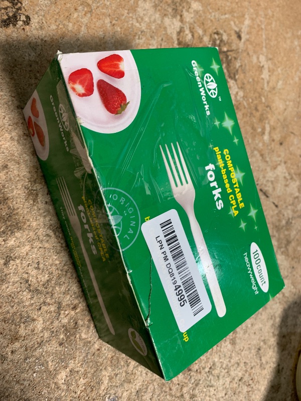 Photo 1 of GreenWorks Heavy-duty Compostable Forks, BPI Certified 100 Count Large Disposable Cutlery Utensils Silverware Flatware Fork