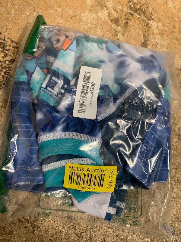 Photo 1 of Minecraft Alex Steve Little Boys Rash Guard and Swim Trunks Swimsuit Set Blue 7