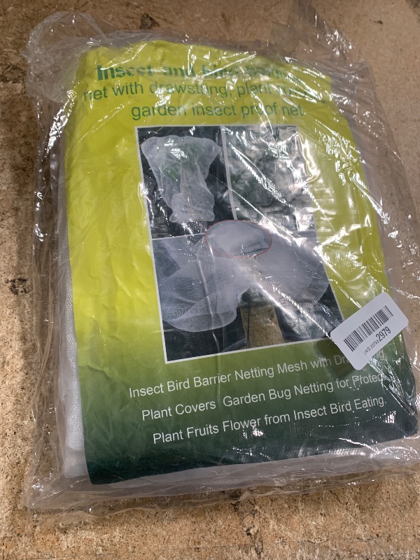 Photo 1 of 4 Pack Garden Mesh Netting for Plants 2.6x3.3ft - 3.3x4.9ft Insect Bird Netting Pest Barrier Bag with Drawstring 2 Size Fruits Tree Blueberry Bush Netting Cover Bag Protection for Vegetables Tomato