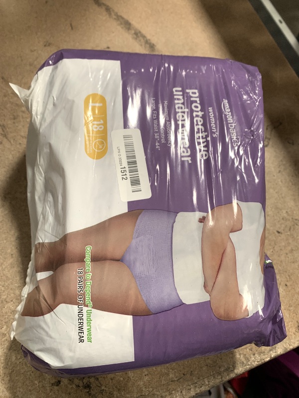 Photo 1 of Amazon Basics Incontinence Underwear for Women, Protective, Disposable, Postpartum, Maximum Absorbency, Large, Lavender, 18 Count