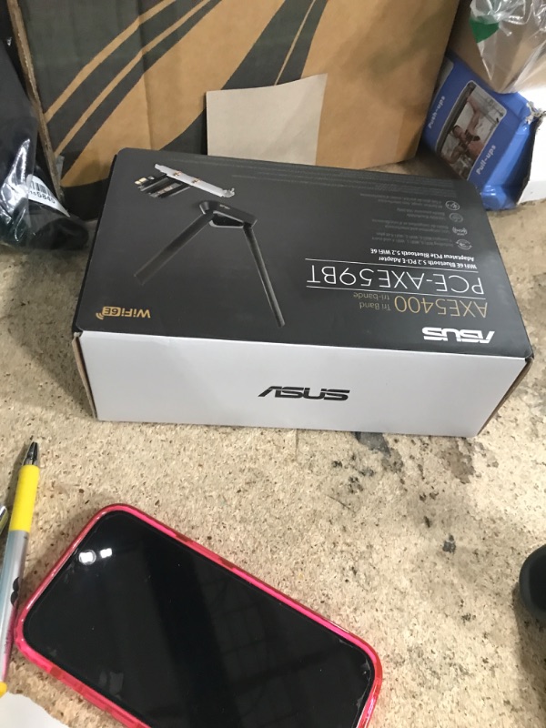 Photo 1 of ASUS PCE-AXE59BT WiFi6 6E AX5400 PCI-E Adapter with 2 External Antennas and magnetized Base. Supporting 6GHz Band, 160MHz, Bluetooth 5.2, WPA3 Network Security, OFDMA and MU-MIMO