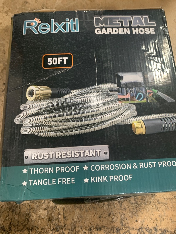 Photo 1 of 50FT Metal Garden Hose - Stainless Steel, Heavy Duty, Flexible & Lightweight, Never Kink and Tangle, with 10-Function Nozzle, Pressure Resistant for Outdoor Use (Yellow)