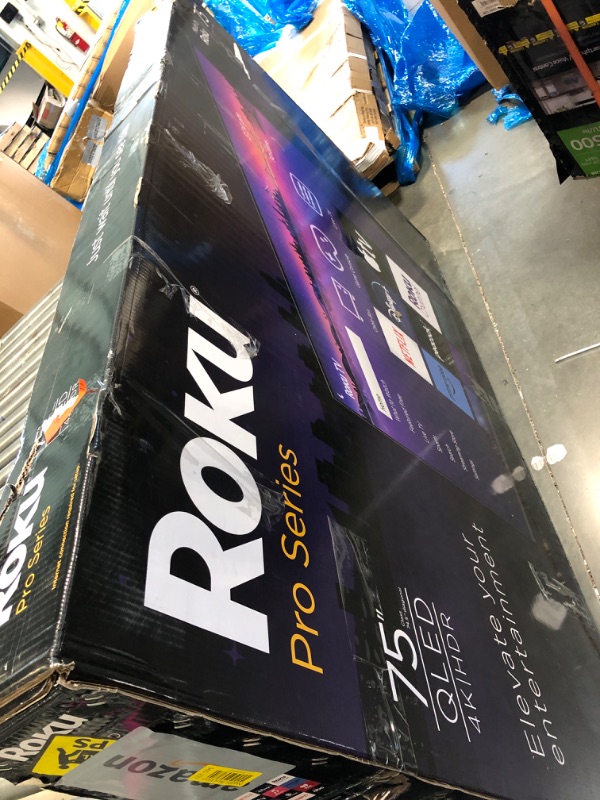 Photo 1 of ** ONLY PARTS /  BROKEN  SCREEN / FINALL SALE NO RETURN ** Roku Smart TV – 75-Inch Pro Series 4K QLED RokuTV with Backlit Roku Voice Remote Pro, Dolby Vision IQ, 120Hz Refresh Rate – Live Local News, Sports, Gaming