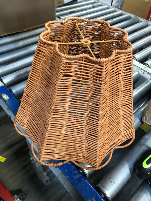 Photo 1 of ** SIMILAR** 7" Top x 15" Bottom x 9 1/2" High x 9 1/2" Slant Lamp Shade Replacement Large Brown Empire Round Tapered Farmhouse Coastal Country Natural Rattan Scalloped Bottom Spider Harp Finial - Springcrest