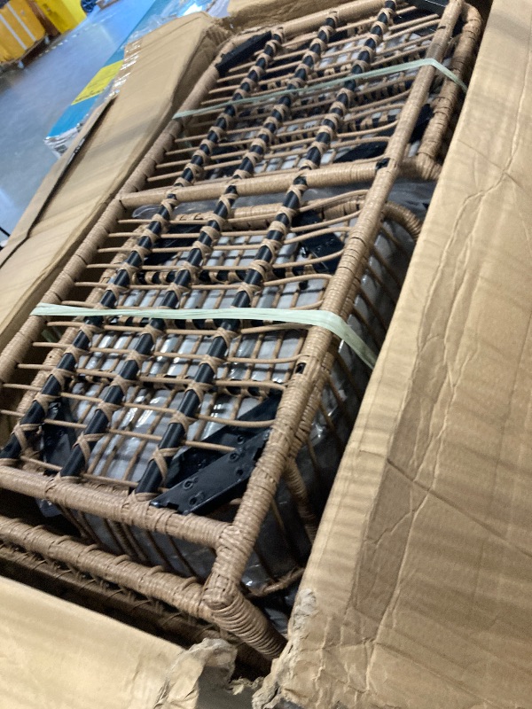 Photo 1 of ***Loose Hardware In Box*** DWVO Patio Furniture Set 4 Pieces Boho Wicker Bistro Set, All Weather Outdoor Rattan Conversation Set with Loveseat Chairs Table Soft Cushions for Backyard, Pool, Garden - Grey