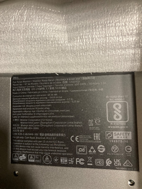 Photo 1 of Dell U4320Q 43 Inch 2160p 4K UltraSharp, IPS Thin Bezel Monitor, HDMI, DisplayPort, USB-C, VESA Certified, Black