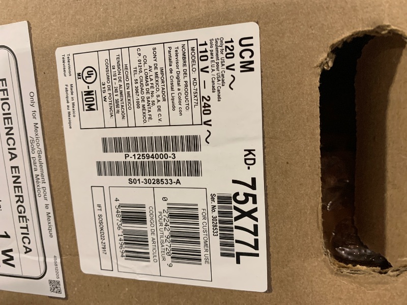 Photo 1 of ** UNTESTED ** Sony 75 Inch 4K Ultra HD TV X77L Series: LED Smart Google TV KD75X77L- Latest Model, Black