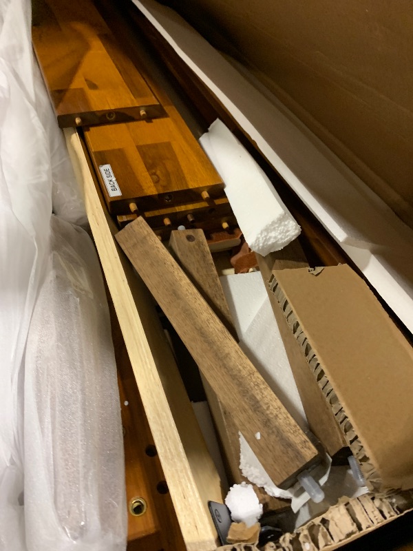 Photo 1 of ** VERY USED UNKNOWN MISSING PARTS** Acacia Emery Bed Frame with Headboard Solid Wood Platform Bed, Queen Size Bed Frame, Mid - Century Modern Wood Bed Compatible with All Mattresses, Easy Assembly, Non-Slip, Caramel.