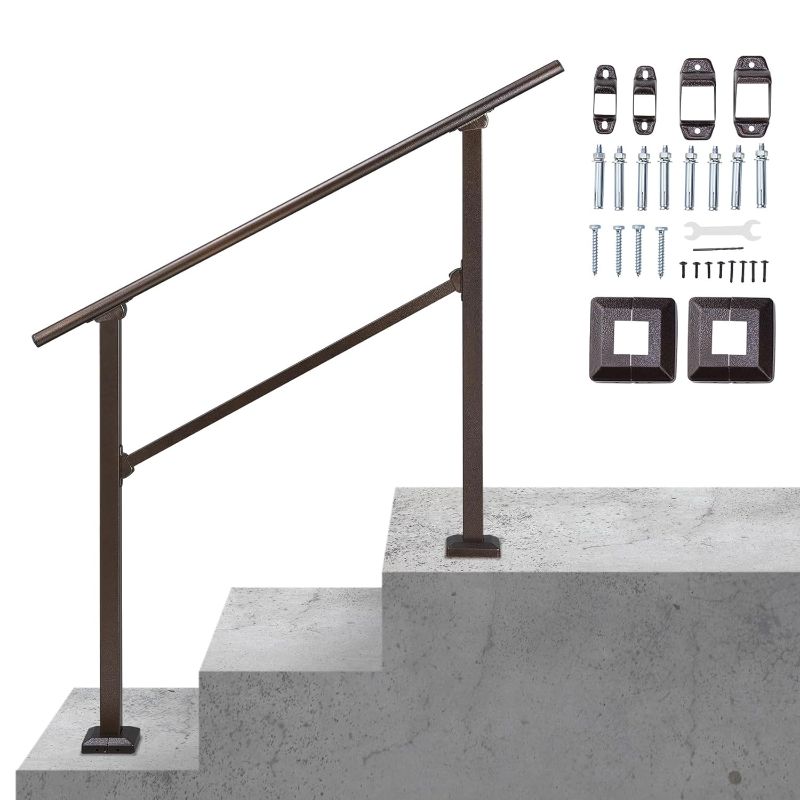 Photo 1 of *STOCK PHOTO REFERENCE ONLY, ITEM IS SIMILAR** Handrails for Outdoor Steps Fits 1 to 4 Steps Outdoor Stair Railing Staircase Handrail Transitional Handrail for Concrete Steps or Wooden Stair