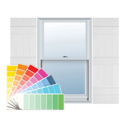 Photo 1 of 14 in. W X 71 in. H Vinyl Exterior Joined Board and Batten Shutters Pair in Paintable
