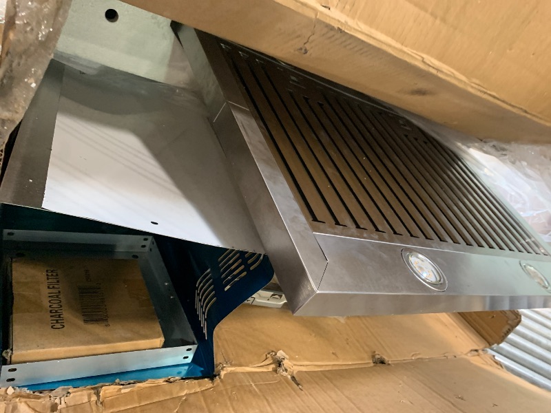 Photo 1 of *** VERY USED MISSING PARTS  *** AKDY 30 in. Island Mount Range Hood, 4-Speed Fan and LED Lights in Stainless Steel, Convertible Range Hood Ducted to Ductless with 2-Sets of Carbon Filters