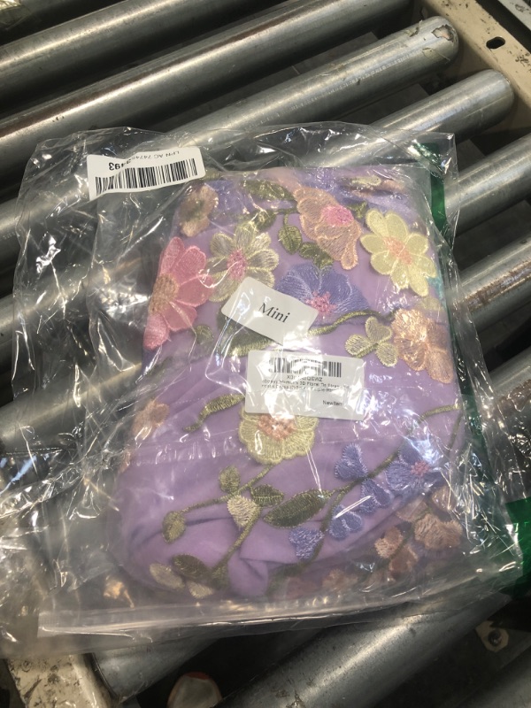 Photo 1 of **NEEDS A ZIPPER REPLACEMENT** ebossy Women's 3D Floral Tie Strap Tulle Prom Dresses 2024 Summer Fairy Embroidery Lace Applique Party Mini Princess Dress (X-Small, Purple-Mini)