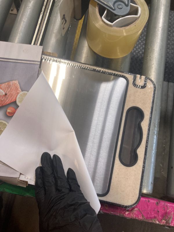 Photo 1 of * ONLY 1** Stainless Steel Cutting Board,Double Sided Chopping Board for Kitchen,Anti-Slip Silicone Edges,Juice Groove,Dishwasher Safe(Black,14.4"L*9.5"W)