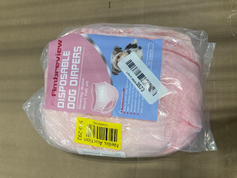 Photo 1 of ******* 7 COUNT******  Ambreview Disposable Dog Diapers Female, Just Pull It Up, Doggie Diapers for Female Dogs, Strong Absorbency | Leak Proof, for Dogs in Heat | Elderly | Disabled, L 10 PCS