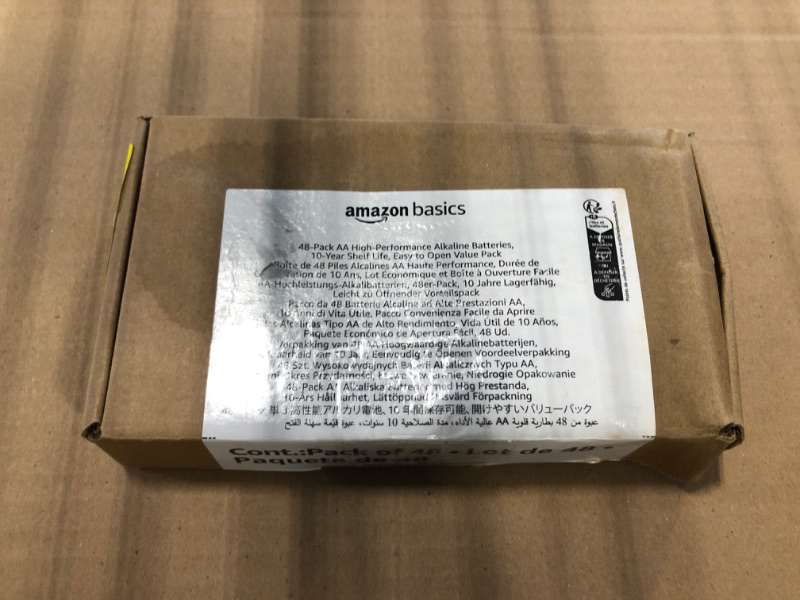 Photo 1 of *****MISSING 4 BATTERIES**** Amazon Basics 48-Pack AA Alkaline High-Performance Batteries, 1.5 Volt, 10-Year Shelf Life