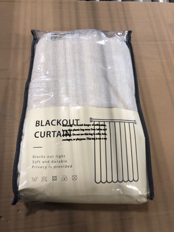 Photo 1 of 100% Blackout Shield Linen Blackout Curtains for Bedroom 84 Inches Long, Back Tab/Rod Pocket Living Room Drapes, Thermal Insulated Blackout Curtains 2 Panels Set, 50" W x 84" L, Cream