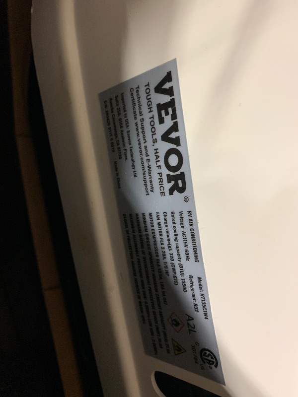 Photo 1 of VEVOR RV Air Conditioner, 13500 BTU Non-Ducted Rooftop RV AC Unit, 65 dB Quiet Design, Including Air Distribution Box, Operation Panel and Installation Hardware, for Campers, Vans, Trailers, White