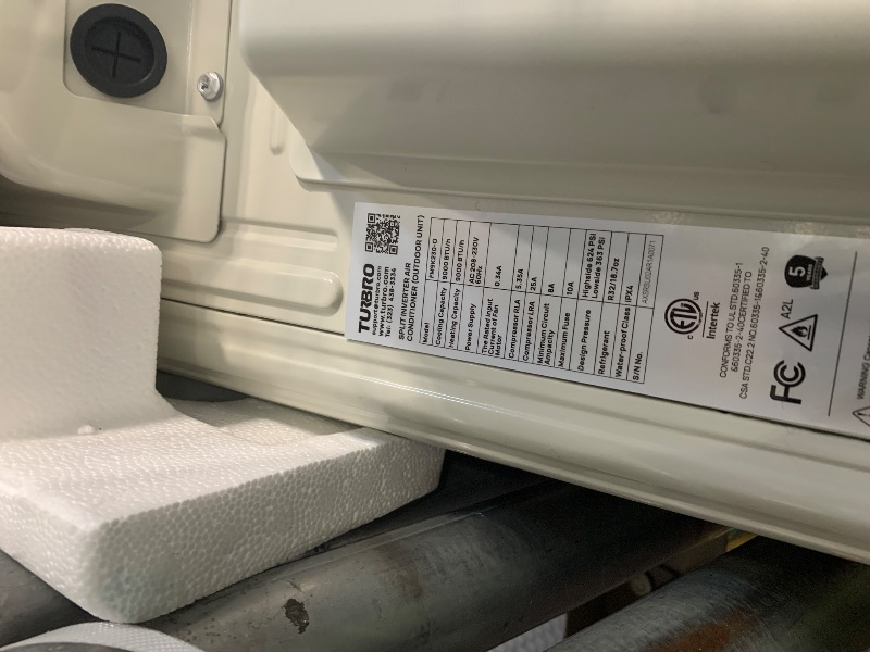 Photo 1 of **MISSING MINI SPLIT AC INDOOR UNIT** TURBRO 9,000 BTU Ductless Mini Split AC with Heat Pump, Inverter Compressor, 17 SEER2, 230V, R32 Refrigerant, Pre-charged Evaporator, WiFi-Enabled, Works with App, AHRI Certified, Finnmark Series