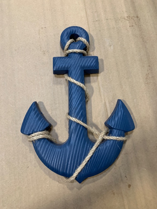 Photo 1 of 13" Nautical Wooden Anchor with Rope Nautical Beach Wood Anchor Wall Art Decor Door Hanging Ornament Beach Theme Home Decoration (Blue)