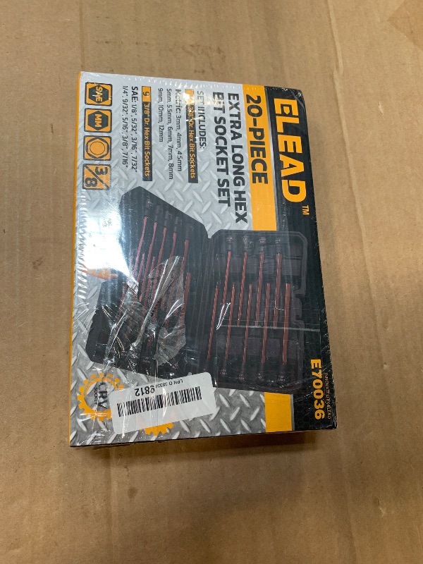 Photo 1 of ELEAD Extra-Long Allen Hex Bit Socket Set: 20-Piece 3/8 Inch Drive, S2 Steel, Standard SAE & Metric (1/8-Inch - 7/16-Inch, 3-12mm) for Impact Drills and Ratchet Wrenches