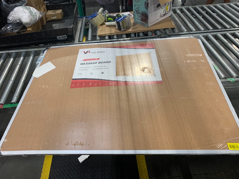 Photo 1 of [MINOR DAMAGE TO DRY ERASE SIDE OF BOARD]  VIZ-PRO Cork Notice Board, 48 X 36 Inches, Cork Bulletin Board with Silver Aluminium Frame