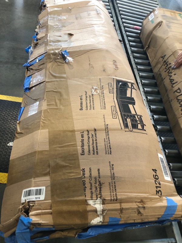 Photo 1 of Sauder Cottage Road L Shaped Desk Computer Desk with Drawers, Home Office Desk with Optional File Cabinet Storage, Cable Management, in Raven Oak Finish