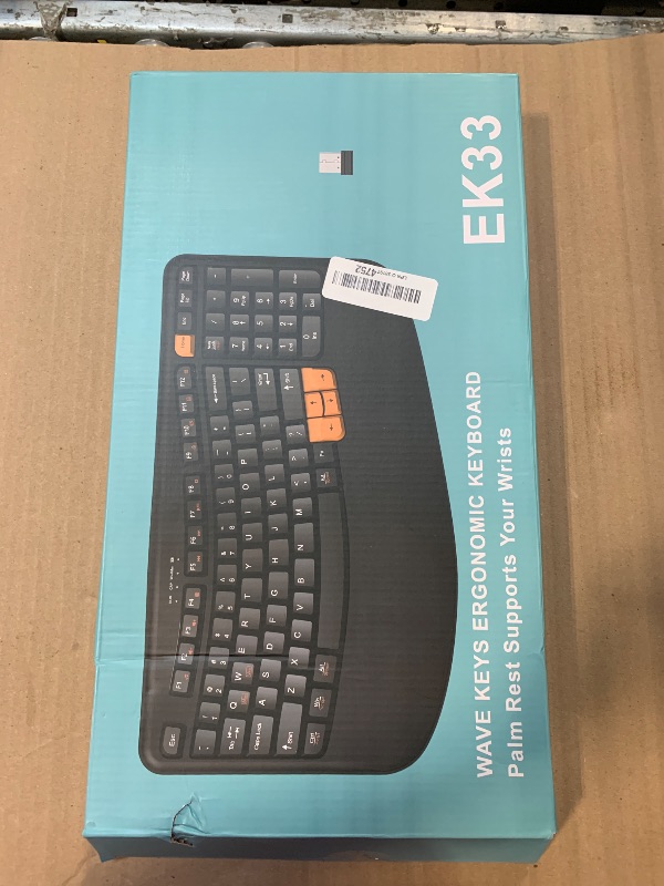 Photo 1 of Ergonomic Wireless Keyboard with Wrist Rest, Wave Keys for Comfortable Natural Typing, 2.4GHz Ergo Wireless Computer Keyboard for Windows, Mac OS Laptop/PC/Notebook (Black&Orange)