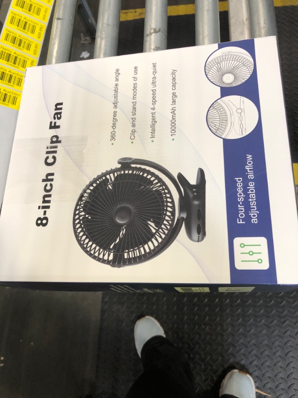 Photo 1 of 10000mAh 30hrs Portable Fan Rechargeable, 8-Inch Battery Operated Clip on Fan, USB Fans, 4 Speeds, Strong Airflow, Sturdy Clamp for Golf Cart Office Desk Outdoor Travel Camping Bed Truck Treadmill