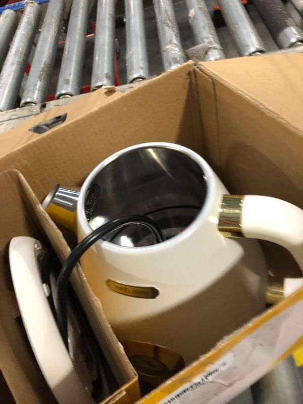 Photo 1 of ***MISSING TOP***Hazel Quinn Retro Electric Kettle - 1.7 Liters / 57.5 Ounces Tea Kettle with Thermometer, All Stainless Steel, 1200 Watts Fast Boiling, BPA-free, Cordless, Automatic Shut Off - Pearl White