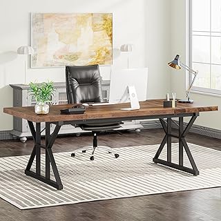 Photo 1 of [scratches on top table] Tribesigns 70.8-Inch Executive Desk, Large Computer Office Desk Workstation, Modern Simple Style Laptop Desk Study Writing Table Business Furniture for Home Office (Brown/Black, 70.8 Inch)
