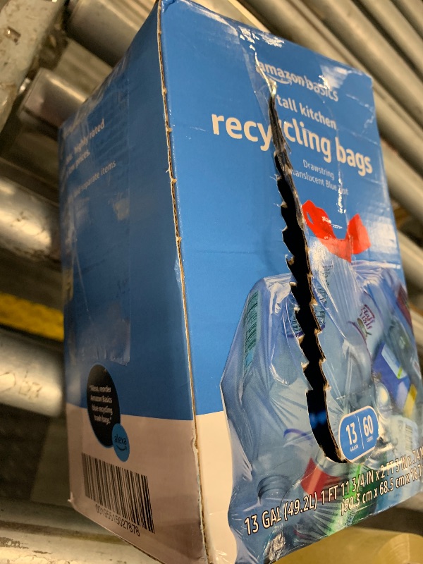 Photo 1 of **USED**MISSING PARTS** Amazon Basics Blue Recycling Trash Bags, Unscented, 13 Gallon, 60 count, Pack of 1