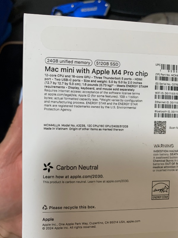 Photo 1 of Apple 2024 Mac mini Desktop Computer with M4 Pro chip with 12?core CPU and 16?core GPU: Built for Apple Intelligence, 24GB Unified Memory, 512GB SSD Storage, Gigabit Ethernet. Works with iPhone/iPad