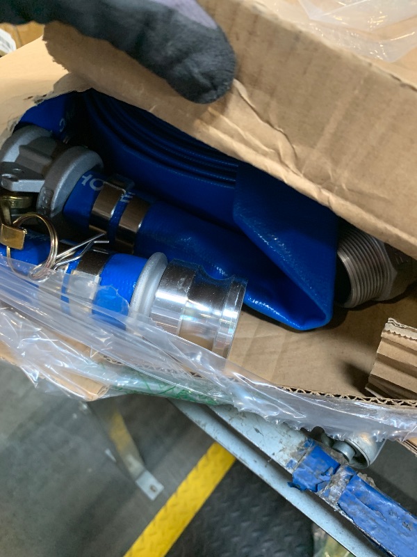Photo 1 of 1-1/2" x 100ft PVC Lay Flat Discharge Hose With Aluminum Camlock C & E Fittings, Cam Lock Fitting Type F included, Heavy Duty Reinforced Pump Backwash Hose Assembly