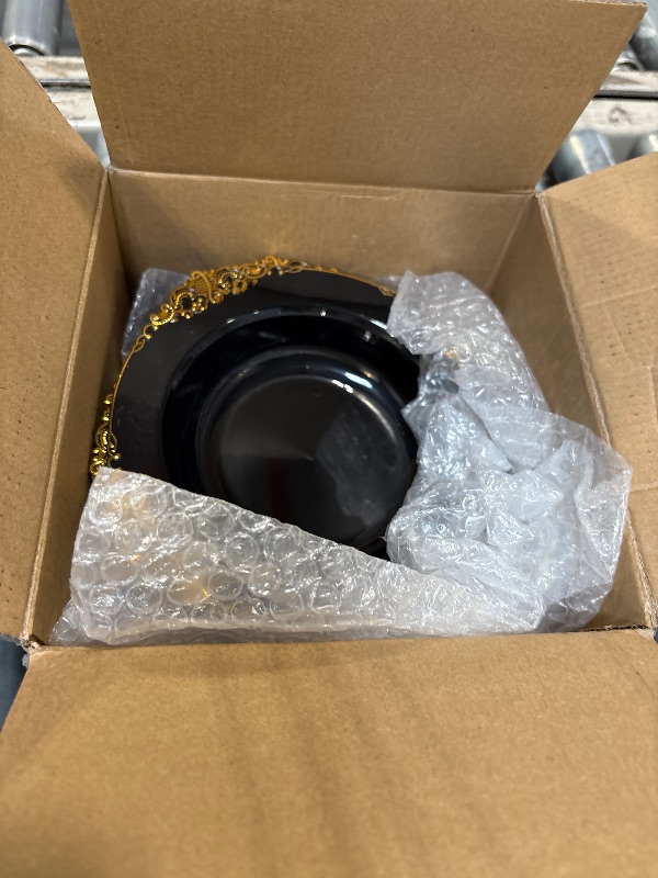 Photo 1 of **MAYBE HALF ARE MISSING**
Nervure 50PCS Black Plastic Bowls with Gold Rim - 12oz Disposable Soup Bowls, Heavy Duty Salad Ice Cream Bowl Perfect For Weddings, Parties and Everyday Use
